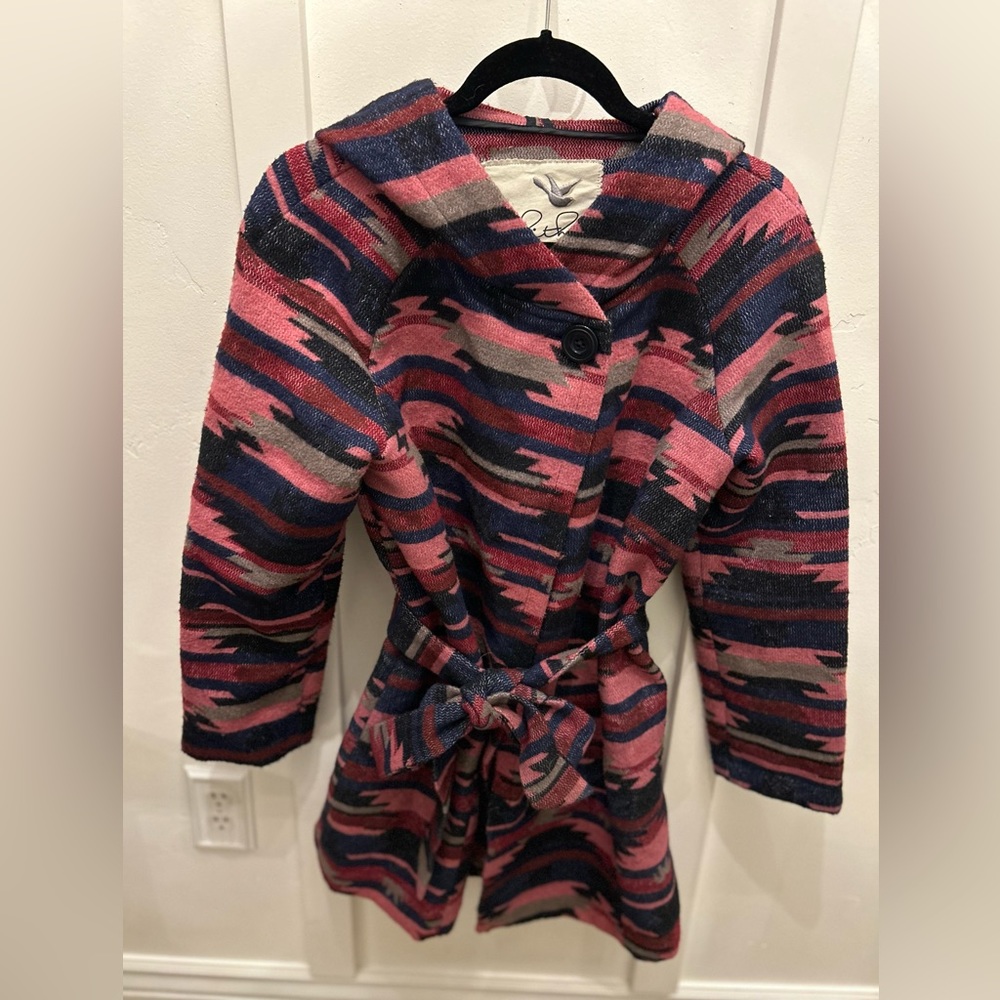 Anthropologie Tabitha Leona Aztec Wrap Coat Hooded Wool Cotton Size M